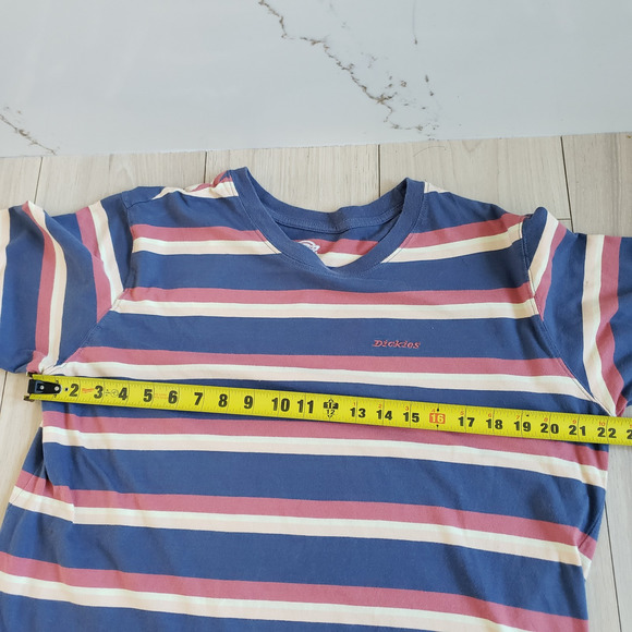 Dickies T Shirt Womens 1X Red Blue Striped Embroidered Retro Long Baby Tee - Picture 6 of 10